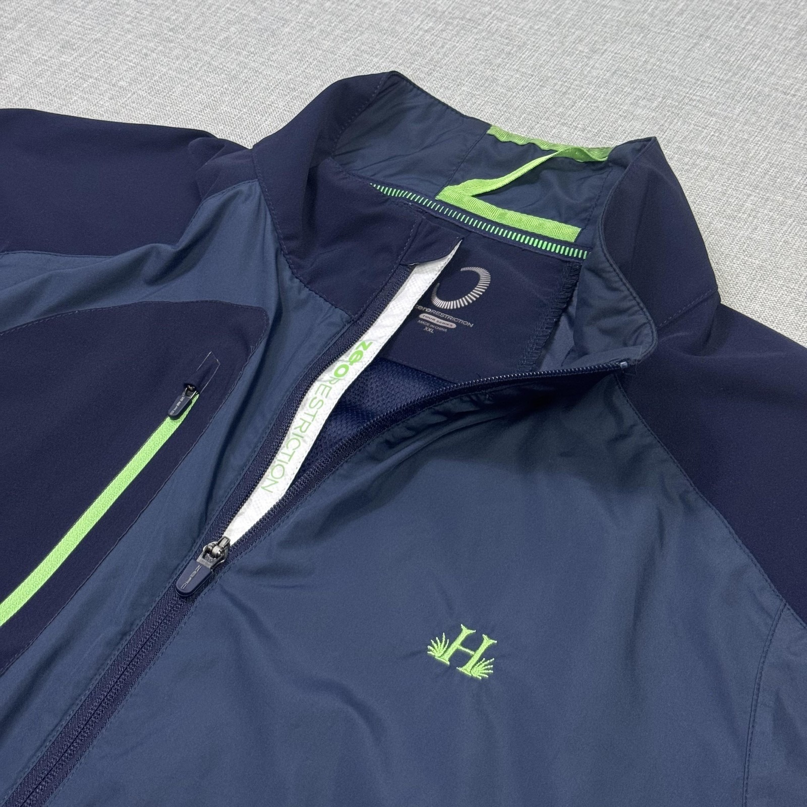 Zero Restriction Windbreaker Jacket Mens 2xl Blue Tour Series Full Zip Lined